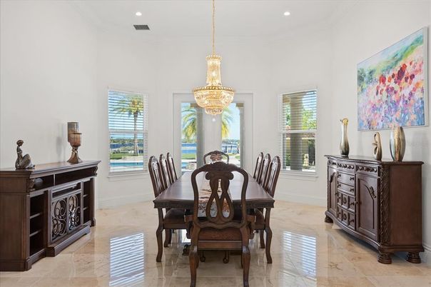 Chandelier, Dining room, Interior, Recessed Lighting