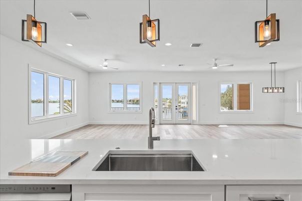 Interior, Kitchen, Pendant Lights, Recessed Lighting, Wood Texture Flooring