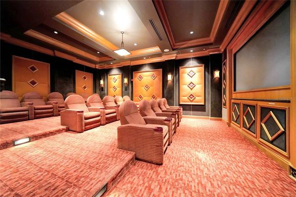 Home Theatre Room, Interior, Pendant Lights, Projection Screen, Recessed Lighting, Theatre Room