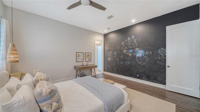 Bedroom, Interior, Recessed Lighting, Wood Texture Flooring