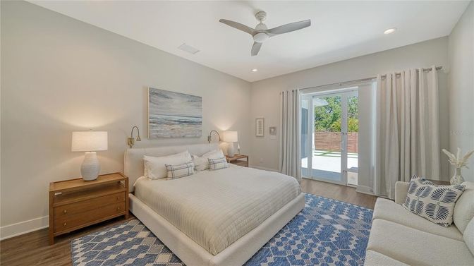 Bedroom, Interior, Recessed Lighting, Wood Texture Flooring