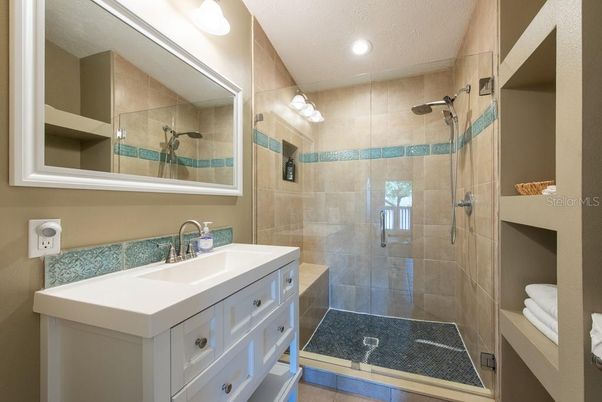 Bathroom, Glass Shower, Interior, Recessed Lighting