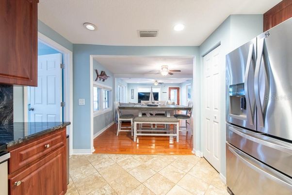 Dining room, Interior, Kitchen, Recessed Lighting, Wood Texture Flooring
