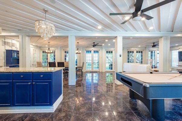 Billiard Table, Chandelier, Dining room, Game Room, Interior, Recessed Lighting