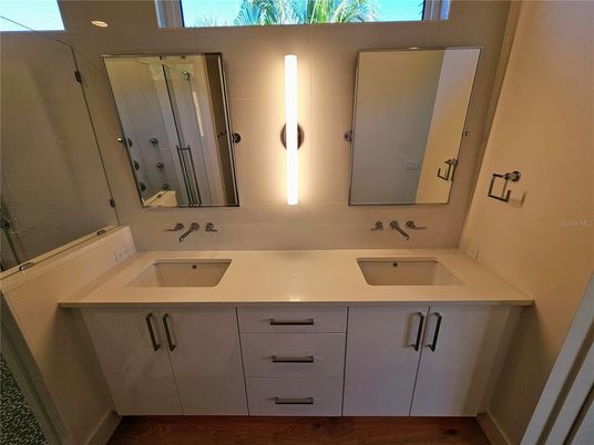 Bathroom, Dual Sink Vanities, Interior, Wood Texture Flooring