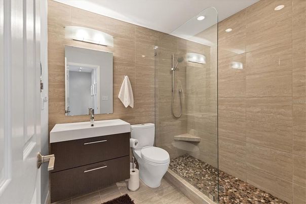 Bathroom, Glass Shower, Interior, Recessed Lighting