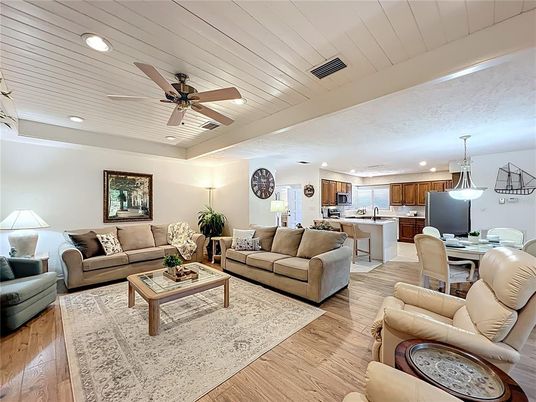 Dining room, Interior, Kitchen, Living room, Pendant Lights, Recessed Lighting, Wood Texture Flooring