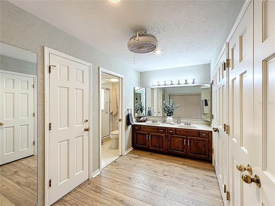Bathroom, Dual Sink Vanities, Interior, Wood Texture Flooring