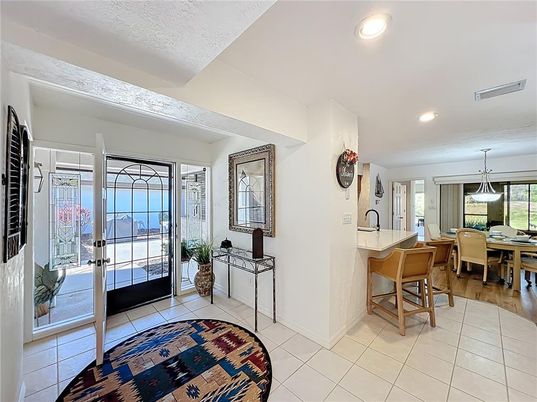 Dining room, Interior, Pendant Lights, Recessed Lighting, Wood Texture Flooring