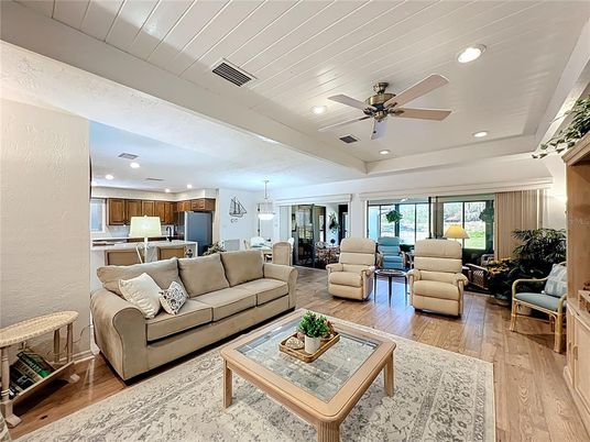 Interior, Kitchen, Living room, Pendant Lights, Recessed Lighting, Stainless Steel Appliances, Wood Texture Flooring
