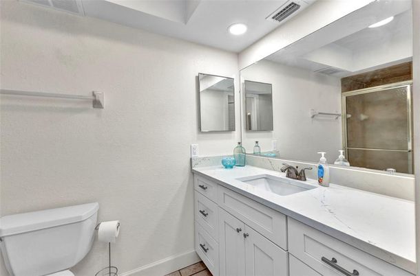 Bathroom, Dual Sink Vanities, Glass Shower, Interior, Recessed Lighting