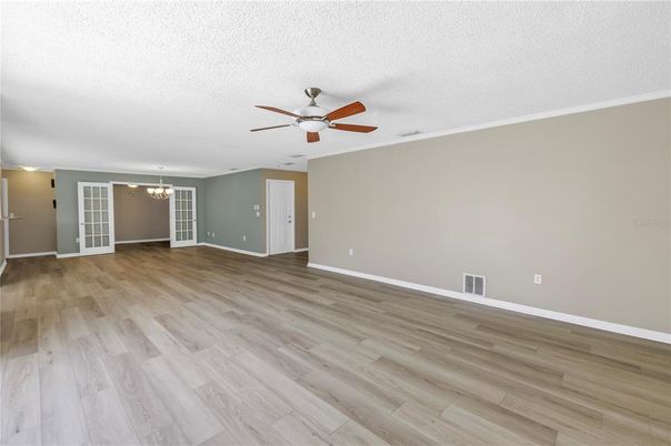 Chandelier, Empty room, Interior, Wood Texture Flooring