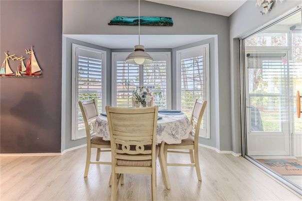 Dining room, Interior, Pendant Lights, Wood Texture Flooring