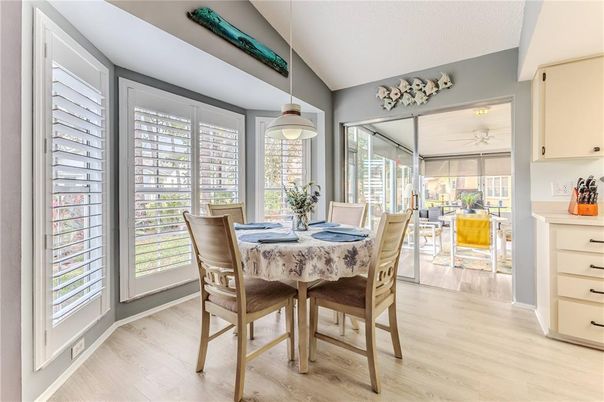 Dining room, Interior, Pendant Lights, Wood Texture Flooring