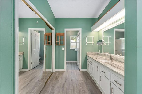 Bathroom, Dual Sink Vanities, Interior, Wood Texture Flooring