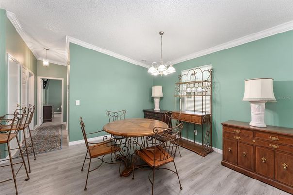 Dining room, Interior, Pendant Lights, Wood Texture Flooring