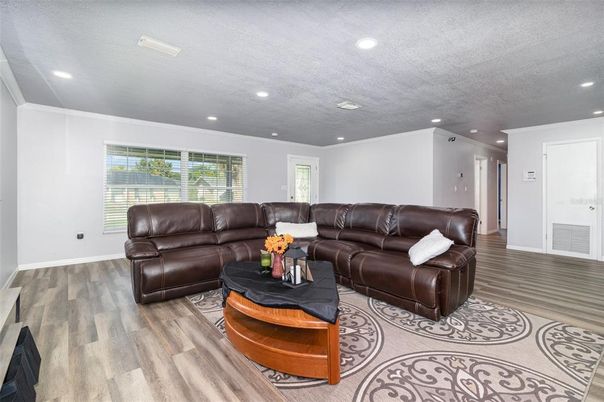 Interior, Living room, Recessed Lighting, Wood Texture Flooring