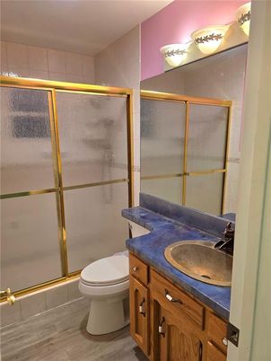 Bathroom, Glass Shower, Interior, Wood Texture Flooring