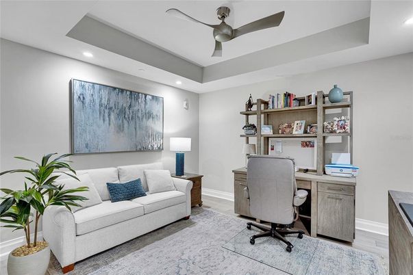 Home Office, Interior, Recessed Lighting, Wood Texture Flooring