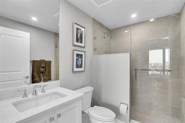 Bathroom, Glass Shower, Interior, Recessed Lighting
