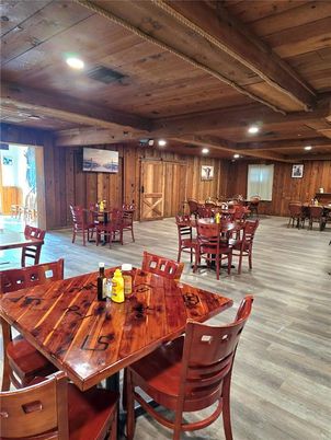Dining room, Interior, Recessed Lighting, Wooden Beams, Wooden Ceilings, Wood Texture Flooring, Wooden Walls