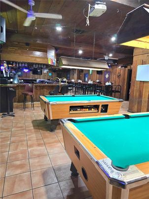 Billiard Table, Game Room, Interior, Recessed Lighting, Wooden Walls