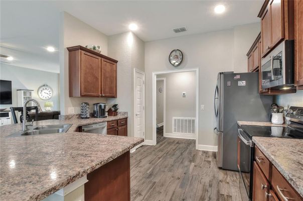 Interior, Kitchen, Recessed Lighting, Wood Texture Flooring