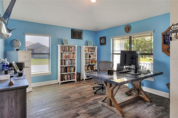 Home Office, Interior, Recessed Lighting, Wood Texture Flooring