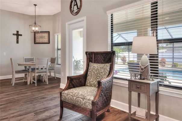 Dining room, Interior, Pendant Lights, Wood Texture Flooring