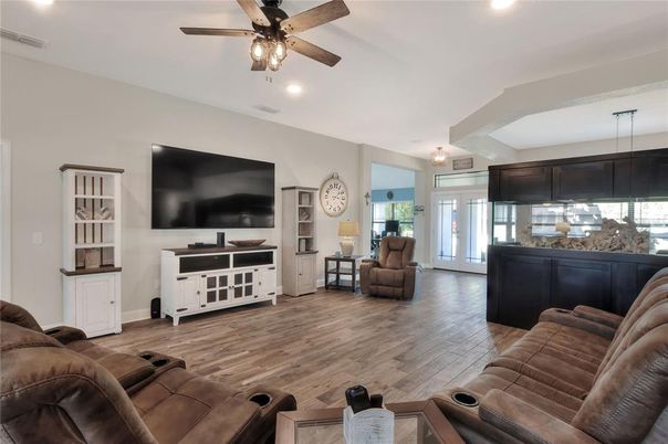 Home Theatre Room, Interior, Living room, Recessed Lighting, Wood Texture Flooring