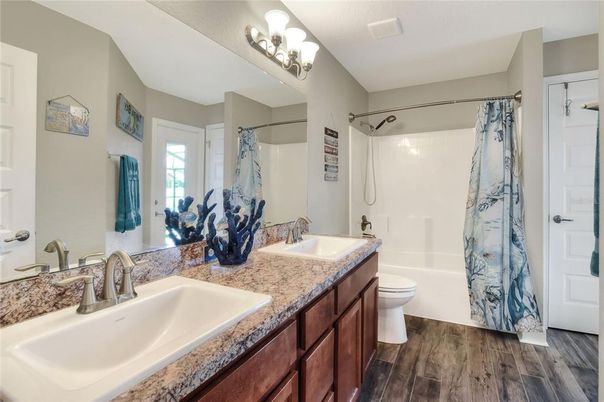 Bathroom, Dual Sink Vanities, Interior, Wood Texture Flooring