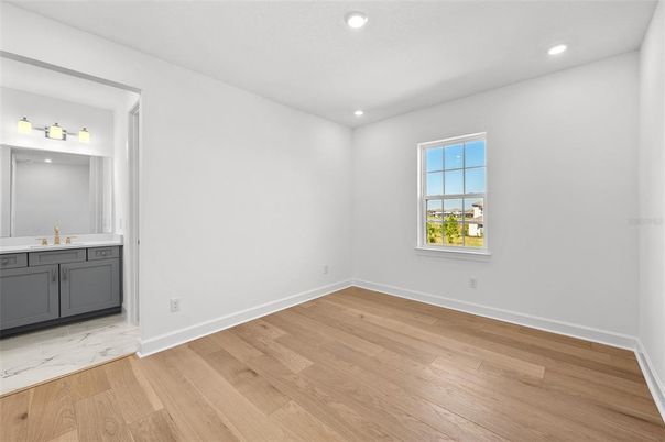 Bathroom, Empty room, Interior, Marble, Recessed Lighting, Wood Texture Flooring