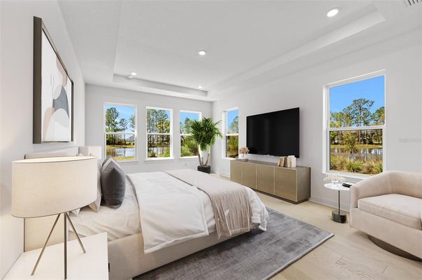 Bedroom, Interior, Recessed Lighting, Wood Texture Flooring