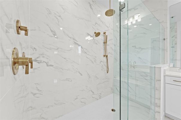 Bathroom, Glass Shower, Interior, Marble Walls