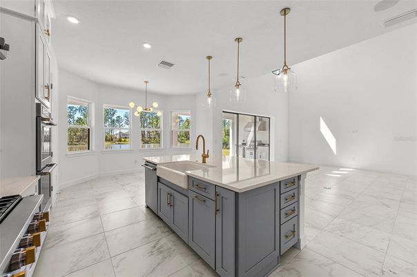 Interior, Kitchen, Marble, Pendant Lights, Recessed Lighting