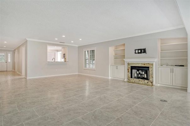 Empty room, Fireplace, Interior, Recessed Lighting