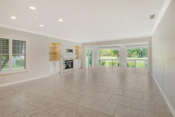 Empty room, Fireplace, Interior, Recessed Lighting