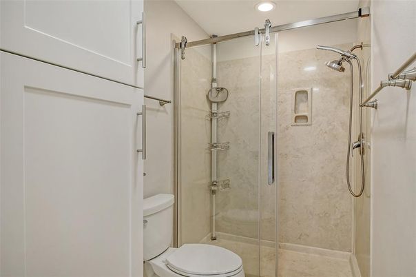 Bathroom, Glass Shower, Interior, Recessed Lighting