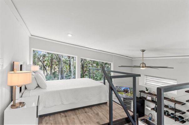 Bedroom, Interior, Recessed Lighting, Wood Texture Flooring