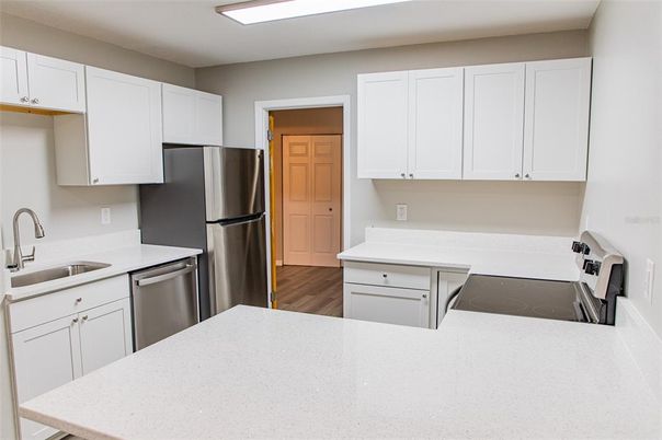 Interior, Kitchen, Stainless Steel Appliances, Wood Texture Flooring