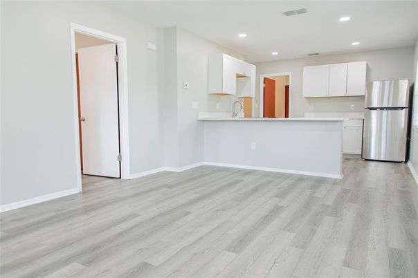 Interior, Kitchen, Recessed Lighting, Wood Texture Flooring