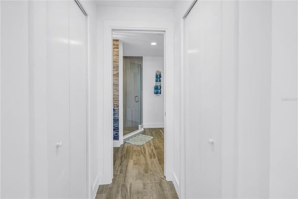 Bathroom, Interior, Recessed Lighting, Wood Texture Flooring