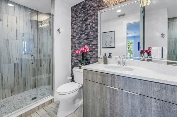 Bathroom, Glass Shower, Interior, Marble, Recessed Lighting
