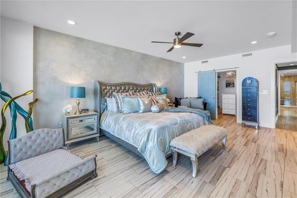 Bedroom, Interior, Recessed Lighting, Wood Texture Flooring