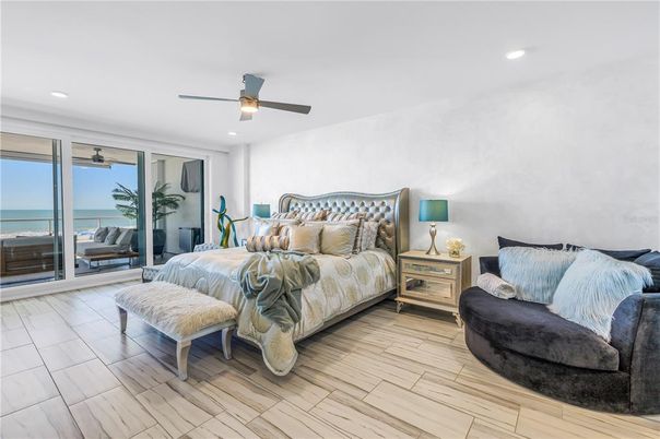 Bedroom, Interior, Recessed Lighting, Water, Wood Texture Flooring