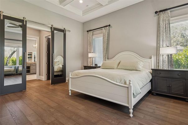 Bedroom, Interior, Recessed Lighting, Wood Texture Flooring