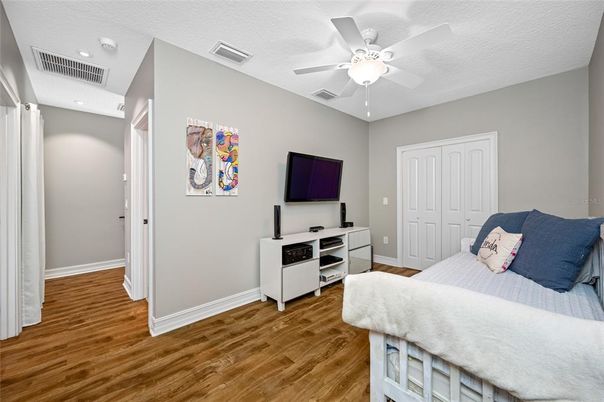Bedroom, Interior, Recessed Lighting, Wood Texture Flooring