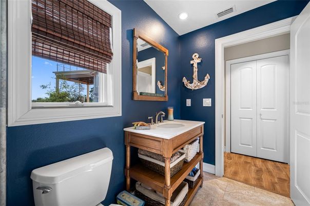 Bathroom, Interior, Recessed Lighting, Wood Texture Flooring