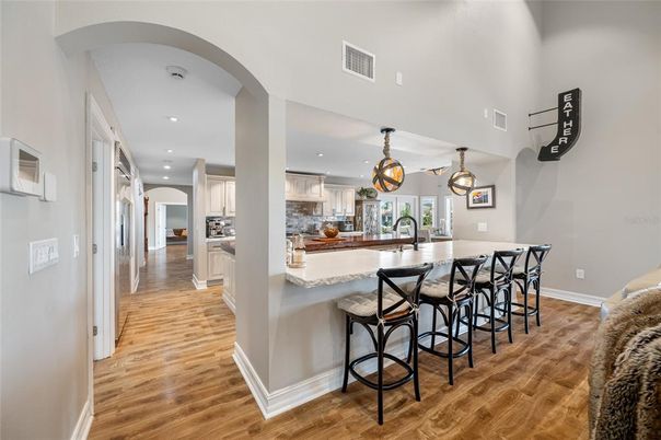 Interior, Kitchen, Pendant Lights, Recessed Lighting, Wood Texture Flooring