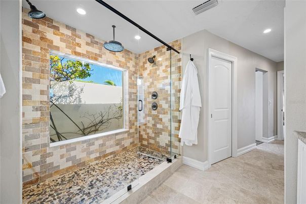 Bathroom, Glass Shower, Interior, Recessed Lighting